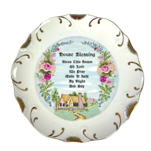 Vintage House Blessing Wall Decor Plate with 18K Gold Trim - Picture 1 of 5